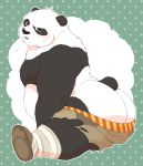  00makumakuma00 2019 anthro belly black_fur bottomwear clothing dreamworks fur giant_panda hi_res kung_fu_panda male mammal overweight overweight_male po shorts solo ursid white_fur 