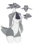  anthro bebebebebe bovid breasts caprine clothed clothing compression_artifacts female goat greyscale horn legwear leotard mammal monochrome morte_(bebebebebe) multiple_angles simple_background sketch solo standing thigh_highs white_background 