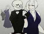  alternate_costume animated_skeleton anthro big_breasts black_tie_(suit) bone boss_monster bovid breasts caprine clothed clothing dress female fingers humor larger_female male male/female mammal sans_(undertale) size_difference skeleton smaller_male smile suit tomato_(artist) toriel undead undertale video_games 