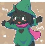  &lt;3 2019 4_fingers ambiguous_gender anthro black_fur blush blush_stickers bovid caprine clothed clothing cub deltarune english_text eyewear fingers fur glasses goat hair hat headgear headwear horn looking_at_viewer mammal mei_(artist) open_mouth ralsei robe scarf solo standing text video_games white_eyes young 