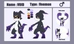  2019 absurd_res alternate_version_at_source black_body digimon digimon_(species) english_text fan_character front_view gender_symbol hi_res male model_sheet nude rear_view red_eyes solo standing symbol text veemon void_(voidtails) voidtails ♂ 