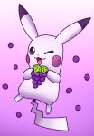 grape nintendo one_eye_closed open_mouth pikachu pikatiu pok&eacute;mon pok&eacute;mon_(species) purple_background simple_background smile video_games wink 