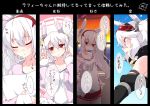  1girl absurdres animal_ears azur_lane bangs breasts bunny_ears cleavage collarbone commentary_request eyebrows_visible_through_hair fake_animal_ears hair_between_eyes hairband highres inori_(xyz5568) jacket laffey_(azur_lane) lavender_hair long_hair multiple_views open_clothes open_jacket pink_jacket red_eyes retrofit_(azur_lane) sidelocks small_breasts translation_request twintails 