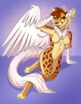  2019 anthro avian blep breasts brown_fur cheetah citrinelle citrinelle_(character) cute_fangs digital_media_(artwork) digitigrade european_mythology feathered_wings feathers featureless_breasts felid feline female fur greek_mythology hi_res hybrid king_cheetah mammal mythological_bird mythological_firebird mythology nude phoenix scaled_forearms simple_background solo spots tan_fur tongue tongue_out white_wings wings yellow_eyes yellow_sclera 