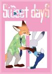  2018 anthro black_ears bottomwear brown_ears canid canine clothed clothing digital_media_(artwork) dipstick_ears disney dogear218 duo female fox fully_clothed fur grey_ears grey_fur grey_tail hat headgear headwear judy_hopps lagomorph larger_anthro larger_male leporid long_ears male mammal multicolored_ears multicolored_fur necktie nick_wilde orange_ears orange_fur pants rabbit shirt short_tail size_difference smaller_anthro smaller_female text topwear two_tone_ears two_tone_tail white_fur white_tail zootopia 