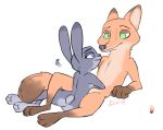  2019 anthro breasts butt canid canine cheek_tuft chest_tuft color_swatch dipstick_ears dipstick_tail disney duo elbow_tufts female fox fur gloves_(marking) green_eyes judy_hopps lagomorph leg_markings leporid male male/female mammal markings multicolored_ears multicolored_fur multicolored_tail neck_tuft nick_wilde no_pupils nude purple_eyes rabbit reclining red_fox side_boob signature simple_background size_difference smile socks_(marking) tggeko tuft two_tone_fur white_background zootopia 