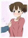  bad_id bad_pixiv_id blush breast_grab breasts brown_eyes brown_hair casual face grabbing groping guided_breast_grab ikari_manatsu k-on! out_of_frame short_hair short_twintails small_breasts smile solo_focus suzuki_jun twintails 