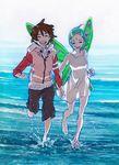  1girl closed_eyes couple eureka eureka_seven eureka_seven_(series) green_hair happy hetero raglan_sleeves renton_thurston short_hair smile wings yoshida_ken'ichi 