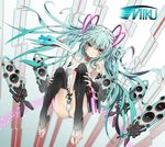  aqua_hair barefoot blue_panties elbow_gloves feet fingerless_gloves gloves glycyrrhizae hatsune_miku hatsune_miku_(append) legs long_hair navel necktie panties smile solo striped striped_panties toeless_legwear toes twintails underwear very_long_hair vocaloid vocaloid_append white_panties 