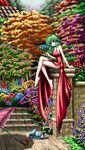  bad_id bad_pixiv_id barefoot breasts choker cleavage crossed_legs dress flower garden green_hair head_tilt high_heels holding holding_flower jihadangel kazami_yuuka large_breasts legs orange_eyes pillar shoes shoes_removed short_hair sideboob sitting solo stairs touhou tree umbrella 