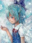  cirno close-up ice moco._(artist) snowflakes solo touhou traditional_media wings 