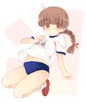  braid brown_eyes brown_hair buruma gym_uniform kurasuke navel original single_braid solo 