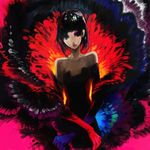  bad_id bad_pixiv_id bangs black_hair blue_eyes blunt_bangs copyright_request eyeshadow flower fur_trim gloves heterochromia kimihiyo lowres makeup pansy red_eyes slender_waist 