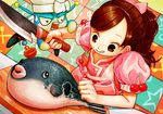  27_degrees carrot cherry cooking_idol_ai!_mai!_main! cutting_board fish food fruit fukuhara_haruka hiiragi_mine hungry kitchen knife ponytail puffer_fish real_life seiyuu tongue 