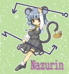  :&lt; animal_ears bangs blue_hair breasts covered_nipples dress full_body jewelry large_breasts miyata_gakuman mouse_ears mouse_tail nazrin necklace red_eyes shoes short_hair simple_background solo tail touhou 