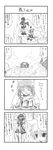  4koma :&lt; ayaya~ bad_id bad_pixiv_id comic cup greyscale hakurei_reimu highres inubashiri_momiji monochrome mug multiple_girls shameimaru_aya smile sora_no_amagumo touhou translated 