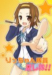  aira_(endless5515) brown_eyes brown_hair drumsticks foreshortening hairband k-on! pointing solo tainaka_ritsu 