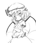  crossed_arms greyscale hat highres miko_machi monochrome remilia_scarlet ribbon sketch solo touhou wings 