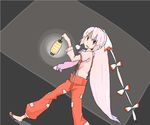  aharan bad_id bad_pixiv_id bow dutch_angle fujiwara_no_mokou hair_bow lantern long_hair pants pink_hair red_eyes sandals skinny solo suspenders touhou 