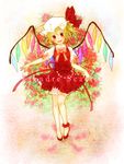  adapted_costume blonde_hair flandre_scarlet floral_background flower hat highres looking_at_viewer no_nose oleander ozawa ponytail red_eyes short_hair side_ponytail smile solo touhou wings 