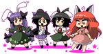  animal_ears bunny_ears cosplay costume_switch hecktop inaba_tewi inaba_tewi_(cosplay) kaenbyou_rin kaenbyou_rin_(cosplay) multiple_girls reisen_udongein_inaba reisen_udongein_inaba_(cosplay) reiuji_utsuho reiuji_utsuho_(cosplay) touhou wings 