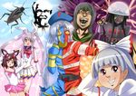  absurdres animal_ears bishoujo_senshi_sailor_moon blue_sailor_collar bow chargeman_ken! colonel_sanders cosplay death_note everyone ex-keine fujiwara_no_mokou hakaider hakaider_(cosplay) highres houraisan_kaguya imperishable_night inaba_tewi jinzou_ningen_kikaider kamishirasawa_keine kfc kikaider kikaider_(series) magical_girl multicolored multicolored_clothes multicolored_skirt multiple_girls parody parsley_(kn-08) red_bow reisen_udongein_inaba sailor_chibi_moon sailor_chibi_moon_(cosplay) sailor_collar sailor_moon sailor_senshi_uniform skirt super_sailor_moon super_sailor_moon_(cosplay) touhou wriggle_nightbug wriggle_nightbug_(bug) yagokoro_eirin 