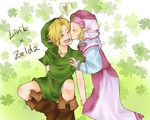  1girl bad_id bad_pixiv_id blonde_hair cheek_kiss couple hat heart hetero kiss link pointy_ears princess_zelda smile spoken_heart the_legend_of_zelda the_legend_of_zelda:_ocarina_of_time young_link young_zelda yume_(marimo) 