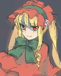  aharan bad_id bad_pixiv_id blonde_hair bonnet long_hair lowres red_eyes rozen_maiden shinku smile solo twintails 