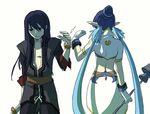  1girl artist_request black_hair blue_hair bracelet gloves jewelry judith lance long_hair lowres pointy_ears polearm sword tales_of_(series) tales_of_vesperia weapon white_background white_gloves yuri_lowell 