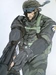  absurdres bandana beard big_boss blue_eyes brown_hair facial_hair gun highres male_focus metal_gear_(series) metal_gear_solid_peace_walker mustache naked_snake rein_(leviathan-behemoth) solo weapon 