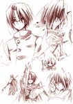  armor bad_id bad_pixiv_id bangs benawi bespectacled chibi glasses gomatta halberd male_focus monochrome parted_bangs polearm red simple_background sketch utawareru_mono weapon white_background 