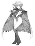  armor boots cameltoe cape faye_(ffmq) final_fantasy final_fantasy_mystic_quest greyscale highres mizuryuu_kei monochrome solo 