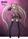  boots detached_sleeves girlsay green_eyes green_hair hatsune_miku long_hair necktie sheath skirt solo spring_onion sword thigh_boots thighhighs twintails very_long_hair vocaloid weapon zettai_ryouiki 