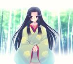  air blue_hair hands_clasped japanese_clothes kimono long_hair own_hands_together purple_eyes silhouette_sakura solo uraha_(air) 