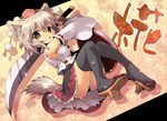  animal_ears brown_eyes detached_sleeves geta hat inubashiri_momiji kurogarasu shield short_hair silver_hair solo sword tail tengu-geta thighhighs tokin_hat touhou weapon wolf_ears wolf_tail 