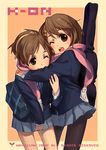  bad_id bad_pixiv_id brown_eyes brown_hair highres hirasawa_ui hirasawa_yui hug k-on! multiple_girls pantyhose scarf school_uniform short_hair siblings sisters wayjilam 