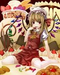  blonde_hair cake candy cookie flandre_scarlet food hat highres ice_cream jelly_bean ponytail red_eyes short_hair side_ponytail solo thighhighs touhou unasaka_ryou wings 