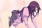  all_fours ass bad_id bad_pixiv_id bakemonogatari breasts long_hair medium_breasts monogatari_(series) no_bra no_panties purple_hair sakebuotoko school_uniform senjougahara_hitagi skirt skirt_lift solo 