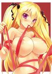  artist_request blonde_hair blush breasts kayou_(artist) large_breasts purple_eyes ribbon smile twintails 