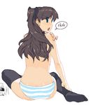  ass fate/stay_night fate_(series) feet long_hair looking_back multiple_girls panties rider rkrk solo_focus striped striped_panties thighhighs toosaka_rin topless two_side_up underwear 