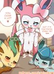  2019 anthro blue_eyes blush bodily_fluids breasts croisshark cum eeveelution female fur genital_fluids glaceon human interspecies leafeon male male/female mammal nintendo nipples nude open_mouth penetration pok&eacute;mon pok&eacute;mon_(species) pussy ribbons sylveon text tongue vaginal video_games 