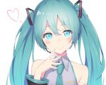  aqua_eyes aqua_hair bibboss39 blush close cropped hatsune_miku headphones heart long_hair microphone tattoo tie twintails vocaloid white 