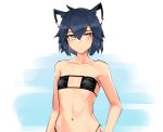  animal_ears bikini blue_hair catgirl cropped deel_(rkeg) flat_chest navel original ramn short_hair swimsuit yellow_eyes 