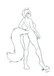  2019 anthro big_breasts breasts butt canid canine digital_media_(artwork) female fox free_art fur hair hi_res jakethegoat larger_female looking_at_viewer macro mammal micro micro_on_macro nipples nude simple_background size_difference sketch smile stepping stomping text 