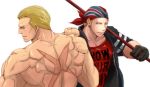  2boys bandana baton billy_kane blonde_hair blue_eyes fatal_fury geese_howard male_focus multiple_boys muscle scar shirtless terry_bogard the_king_of_fighters 