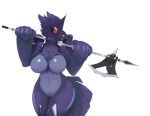  absurd_res alpha_channel armor avian big_breasts big_hands breasts chest_tuft corviknight fan_character featureless_breasts female halberd hi_res kyria_steelwing melee_weapon navel nintendo pok&eacute;mon pok&eacute;mon_(species) polearm red_eyes simple_background solo thick_thighs tohtori_crow transparent_background tuft unconvincing_armor video_games weapon wide_hips 