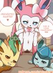  2019 anthro blue_eyes blush breasts croisshark eeveelution female fur glaceon human interspecies leafeon male male/female mammal nintendo nipples nude open_mouth penetration pok&eacute;mon pok&eacute;mon_(species) pussy ribbons sylveon text tongue vaginal video_games 