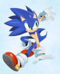  2019 5_fingers anthro black_nose blue_fur blue_hair clothing eulipotyphlan fingers footwear fur gloves gradient_background green_eyes grin hair handwear hedgehog hi_res mammal mostly_nude pose shoes simple_background smile solo sonic_(series) sonic_the_hedgehog sssonic2 