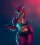  2019 abstract_background anthro big_breasts bottomwear bracelet breasts bush_viper choker clothed clothing crop_top female fishnet fivel hand_on_hip hi_res jewelry midriff necklace non-mammal_breasts old_world_viper pose reptile scales scalie sherbet_(fivel) shirt shorts slit_pupils snake solo topwear viper wide_hips 