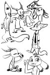  2019 ambiguous_gender antelope anthro barefoot bottomwear bovid canid canine cheek_tuft chest_tuft chico_(fuel) clothed clothing crossed_legs cup dipstick_ears disney drinking facial_markings fan_character feral fox fuel_(artist) gazelle gesture greyscale head_markings hi_res horn judy_hopps knee_tuft lagomorph leporid mammal markings monochrome multicolored_ears neck_tuft necktie nick_wilde nude on_hind_legs pants rabbit shirt shoulder_tuft simple_background sitting sketch_page smile solo standing tank_top topwear tuft v_sign walking white_background zootopia 